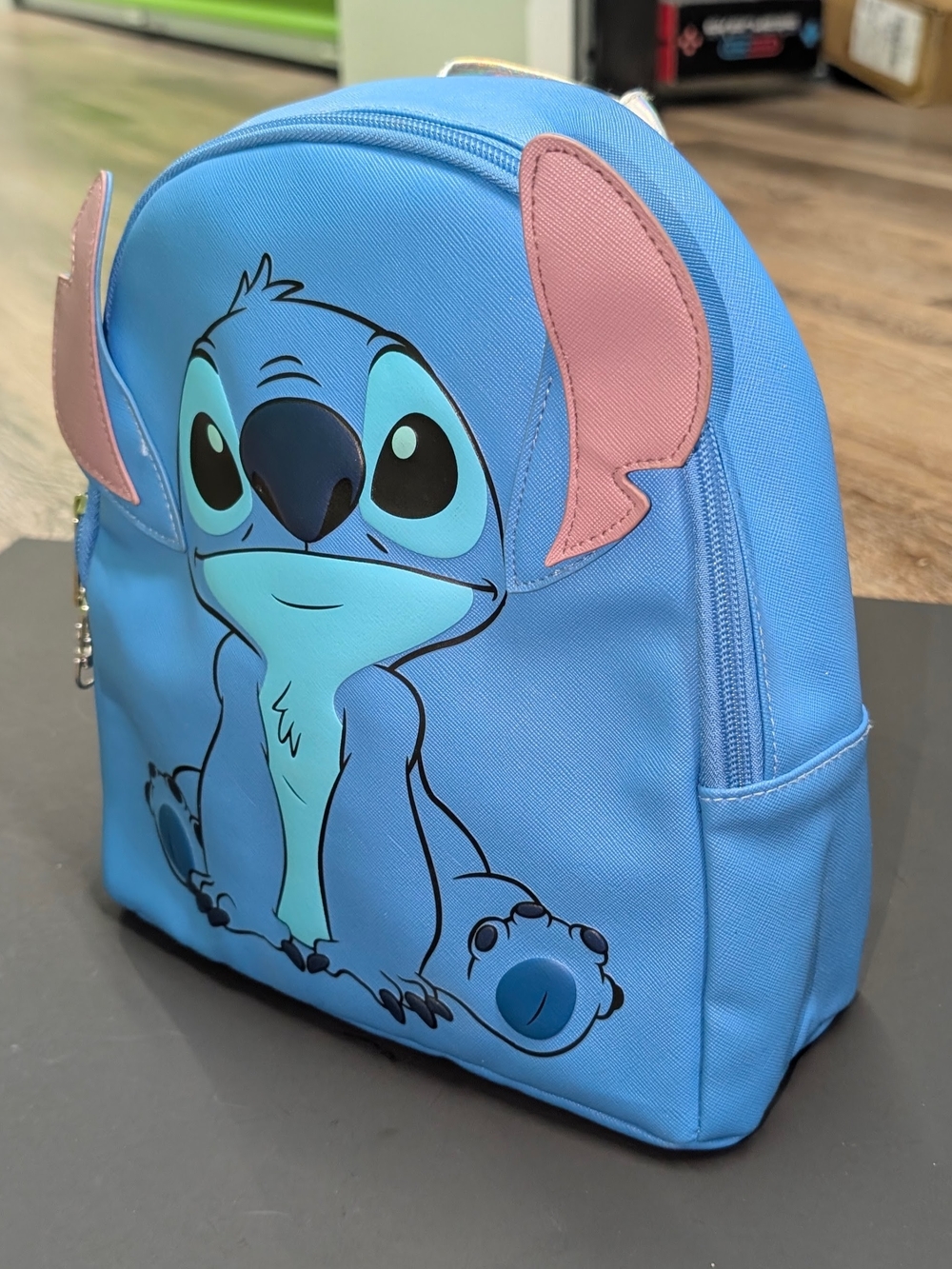 Disney Stitch Faux Leather Mini Backpack Blue Holographic Straps Flawless EUC